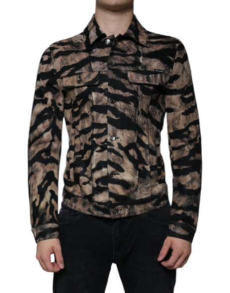 Dolce & Gabbana Brown Tiger Button Down Collared Jacket Dolce & Gabbana Brown Tiger Button Down Collared Jacket