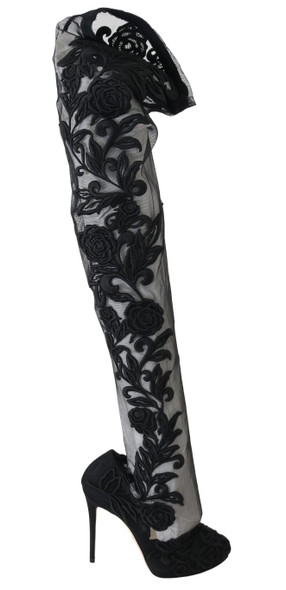 Black Floral Embroidered Socks Boots Black Floral Embroidered Socks Boots