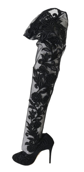 Black Floral Embroidered Socks Boots Black Floral Embroidered Socks Boots