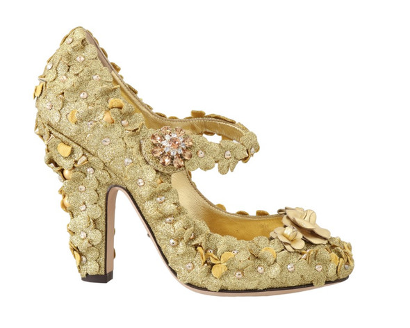 Dolce & Gabbana Gold Floral Crystal Mary Janes Pumps Dolce & Gabbana Gold Floral Crystal Mary Janes Pumps