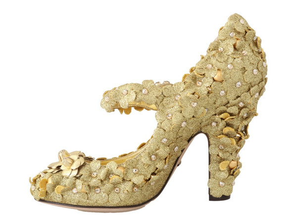 Gold Floral Crystal Mary Janes Pumps Gold Floral Crystal Mary Janes Pumps