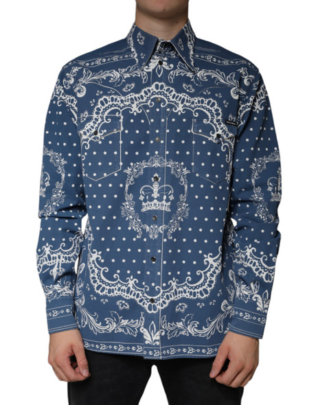 Blue White Bandana Print Cotton Casual Shirt Blue White Bandana Print Cotton Casual Shirt
