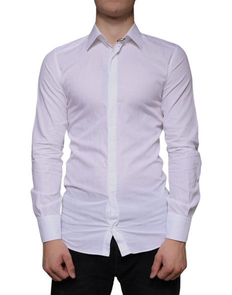 Dolce & Gabbana White Cotton Men Dress GOLD Formal Shirt Dolce & Gabbana White Cotton Men Dress GOLD Formal Shirt