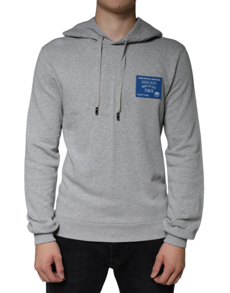 Dolce & Gabbana Gray Cotton Logo Hooded Sweatshirt Sweater TSH7912 Dolce & Gabbana Gray Cotton Logo Hooded Sweatshirt Sweater TSH7912