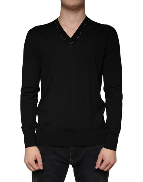 Dolce & Gabbana Black Embellished V-neck Pullover Sweater Dolce & Gabbana Black Embellished V-neck Pullover Sweater