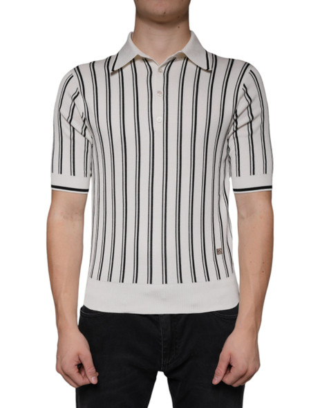 Dolce & Gabbana White Black Stripe Polo Short Sleeve T-shirt Dolce & Gabbana White Black Stripe Polo Short Sleeve T-shirt