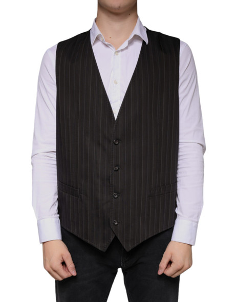 Dolce & Gabbana Black Cotton Waistcoat Dress Formal Vest SIG60340 Dolce & Gabbana Black Cotton Waistcoat Dress Formal Vest SIG60340