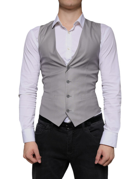 Dolce & Gabbana Light Gray Wool Formal Dress Waistcoat Vest TSH851978 Dolce & Gabbana Light Gray Wool Formal Dress Waistcoat Vest TSH851978