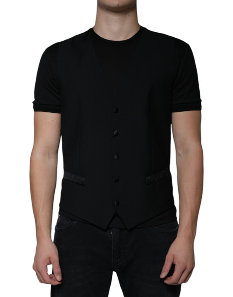 Dolce & Gabbana Black Wool Formal Dress Men Waistcoat Vest Dolce & Gabbana Black Wool Formal Dress Men Waistcoat Vest