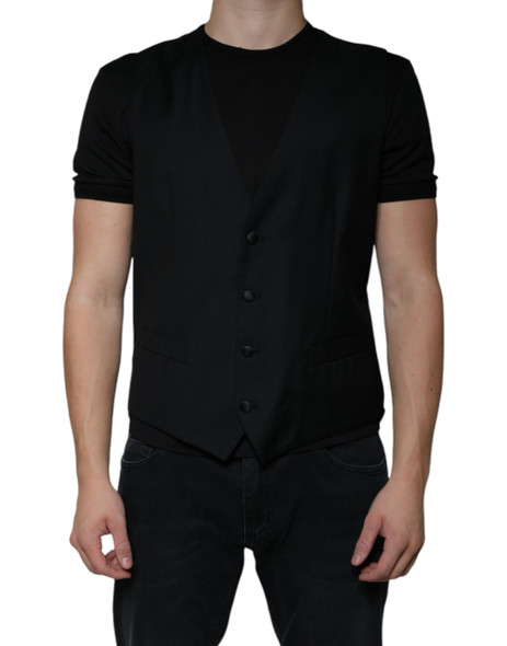 Dolce & Gabbana Black Wool Waistcoat Dress Formal Vest TSH87114 Dolce & Gabbana Black Wool Waistcoat Dress Formal Vest TSH87114