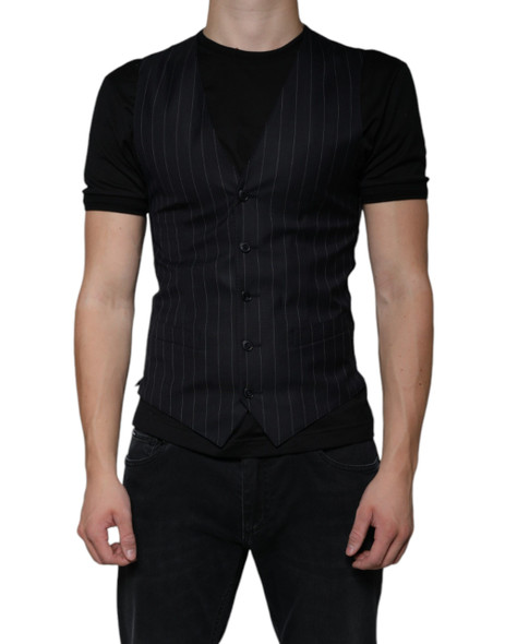 Dolce & Gabbana Black Leather Waistcoat Dress Formal Vest Dolce & Gabbana Black Leather Waistcoat Dress Formal Vest