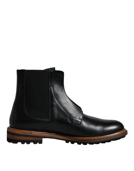 Black Leather Chelsea Mid Calf Men Boots Shoes Black Leather Chelsea Mid Calf Men Boots Shoes