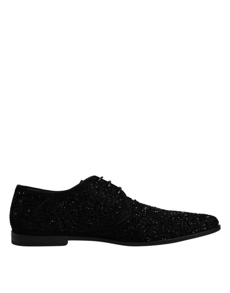 Black Embellished Suede Derby Formal Shoes Black Embellished Suede Derby Formal Shoes