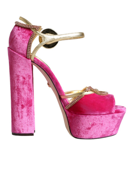 Dolce & Gabbana Pink Velvet Platform Ankle Strap Heel Sandals Shoes Dolce & Gabbana Pink Velvet Platform Ankle Strap Heel Sandals Shoes