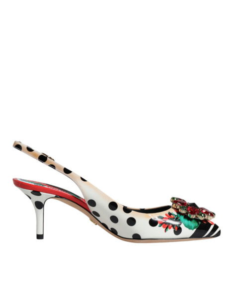 Dolce & Gabbana Multicolor Leather Crystal Heels Slingback Shoes Dolce & Gabbana Multicolor Leather Crystal Heels Slingback Shoes