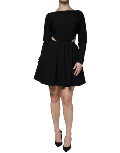 Black Viscose Cut Out A-line Long Sleeves Mini Dress DR81470 Black Viscose Cut Out A-line Long Sleeves Mini Dress DR81470