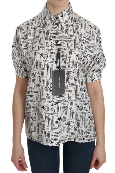 Dolce & Gabbana White Musical Instrument Collared Blouse Shirt Dolce & Gabbana White Musical Instrument Collared Blouse Shirt