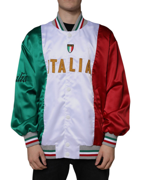Multicolor Italia Button Down Bomber Jacket Multicolor Italia Button Down Bomber Jacket