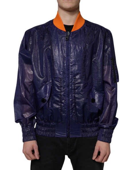 Blue Cotton Stretch Full Zip Bomber Jacket Blue Cotton Stretch Full Zip Bomber Jacket