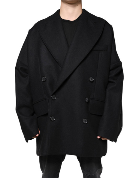 Dolce & Gabbana Black Wool Double Breasted Men Coat Jacket Dolce & Gabbana Black Wool Double Breasted Men Coat Jacket