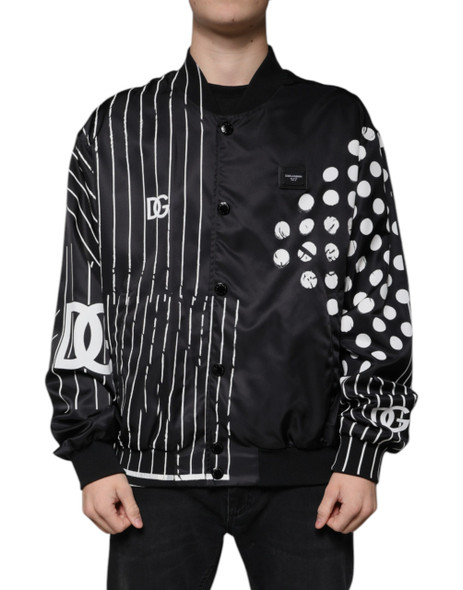 Dolce & Gabbana Black Polka Dot Stripe Nylon Bomber Jacket Dolce & Gabbana Black Polka Dot Stripe Nylon Bomber Jacket