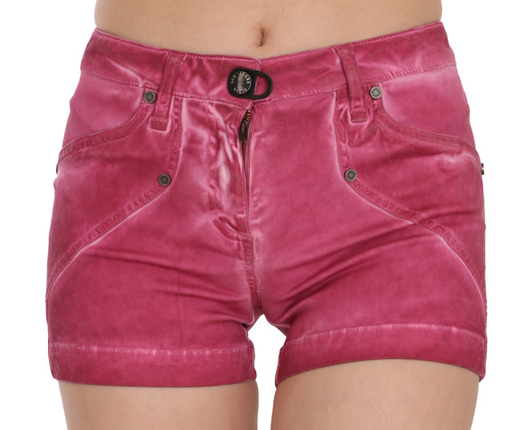 PLEIN SUD Pink Mid Waist Cotton Mini Denim Shorts PLEIN SUD Pink Mid Waist Cotton Mini Denim Shorts