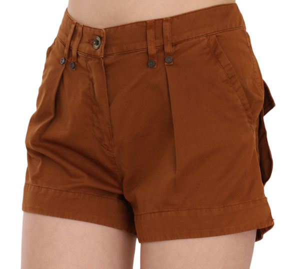 Brown Mid Waist Cotton Denim Mini Shorts Brown Mid Waist Cotton Denim Mini Shorts