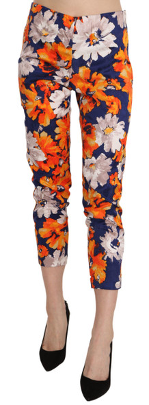 Blue Floral Print Skinny Slim Fit Trousers Pants Blue Floral Print Skinny Slim Fit Trousers Pants