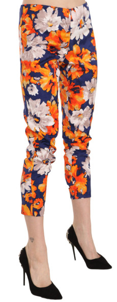Blue Floral Print Skinny Slim Fit Trousers Pants Blue Floral Print Skinny Slim Fit Trousers Pants