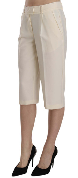 Cream Mid Waist Cotton Straight Cropped Pants Cream Mid Waist Cotton Straight Cropped Pants