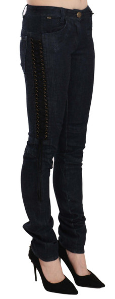 Just Cavalli Blue Low Waist Skinny Trousers Braided String Pants Just Cavalli Blue Low Waist Skinny Trousers Braided String Pants