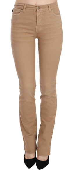 Brown Cotton Stretch Mid Waist Skinny Trousers Pants Brown Cotton Stretch Mid Waist Skinny Trousers Pants