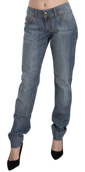 Blue Washed Cotton Low Waist Slim Fit Denim Pants Blue Washed Cotton Low Waist Slim Fit Denim Pants