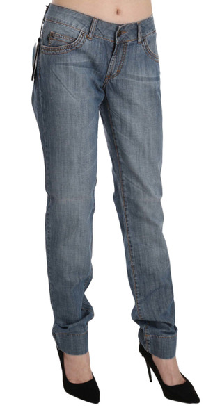 Just Cavalli Blue Washed Cotton Low Waist Slim Fit Denim Pants Just Cavalli Blue Washed Cotton Low Waist Slim Fit Denim Pants