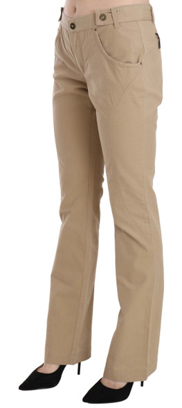 Beige Cotton Mid Waist Straight Trousers Pants Beige Cotton Mid Waist Straight Trousers Pants