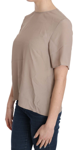 Beige Crew Neck Short Sleeve Blouse Beige Crew Neck Short Sleeve Blouse