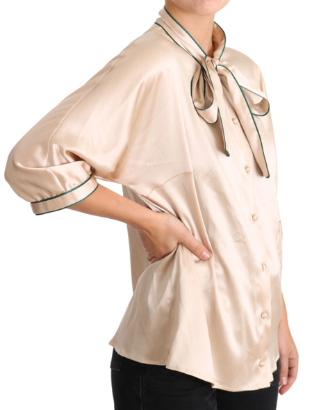 Dolce & Gabbana Beige Ribbon Silk Stretch Top Blouse Dolce & Gabbana Beige Ribbon Silk Stretch Top Blouse