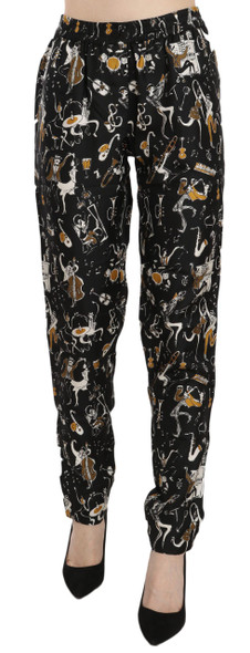 Black Jazz Club Print High Waist Tapered Pants Black Jazz Club Print High Waist Tapered Pants