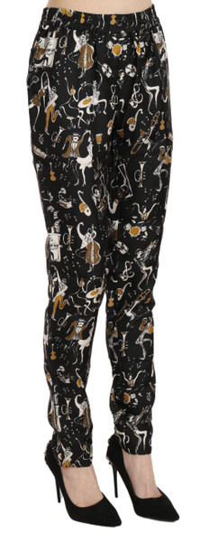 Black Jazz Club Print High Waist Tapered Pants Black Jazz Club Print High Waist Tapered Pants