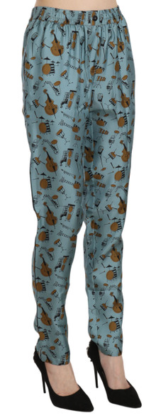 Blue Musical Instruments Print Tapered Pants Blue Musical Instruments Print Tapered Pants