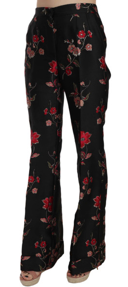 Floral Print Black Boot Cut Trouser Pants Floral Print Black Boot Cut Trouser Pants