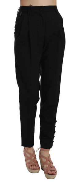 Black Button Pleated Tapered Trouser Pants Black Button Pleated Tapered Trouser Pants