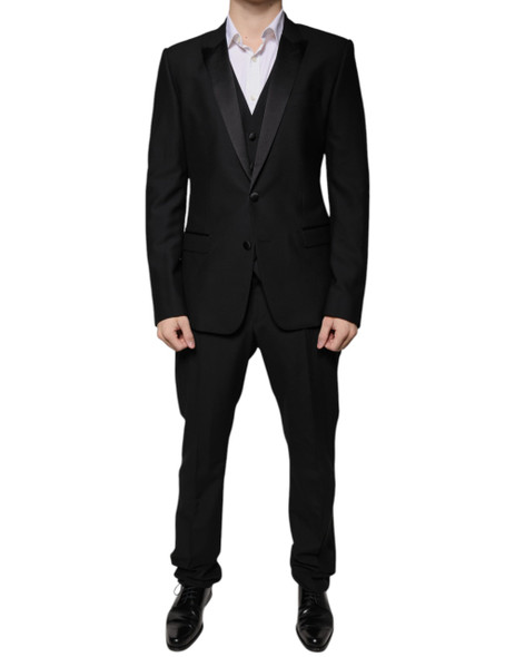 Dolce & Gabbana Black Wool 3 Piece Slim Fit Formal Suit Dolce & Gabbana Black Wool 3 Piece Slim Fit Formal Suit