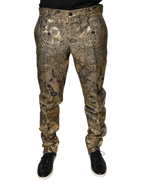 Dolce & Gabbana Gold Floral Jacquard Men Dress Pants Dolce & Gabbana Gold Floral Jacquard Men Dress Pants