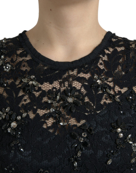 Black Floral Lace Crystal Sheath Dress Black Floral Lace Crystal Sheath Dress