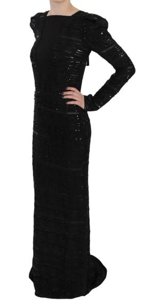 Black Silk Full Length Sequined Gown Dress Black Silk Full Length Sequined Gown Dress