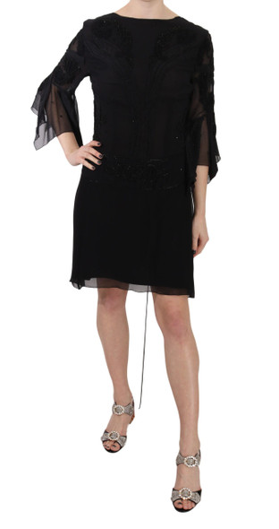 Black Sequined Silk Mini Shift Gown Black Sequined Silk Mini Shift Gown