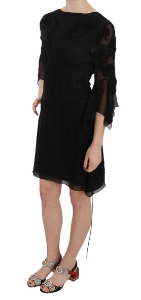 Black Sequined Silk Mini Shift Gown Black Sequined Silk Mini Shift Gown