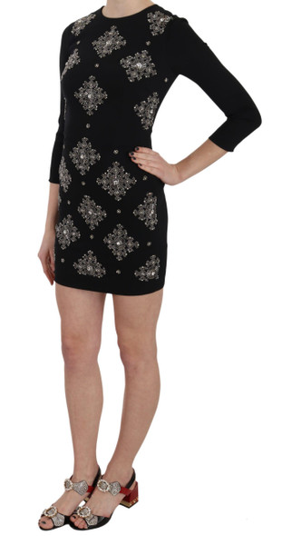 Black Crystal Stretch Mini Shift Dress Black Crystal Stretch Mini Shift Dress