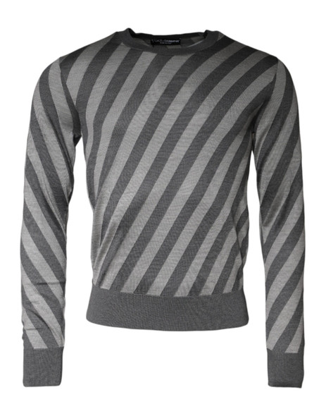 Gray Stripes Long Sleeve Round Neck Pullover Sweater Gray Stripes Long Sleeve Round Neck Pullover Sweater